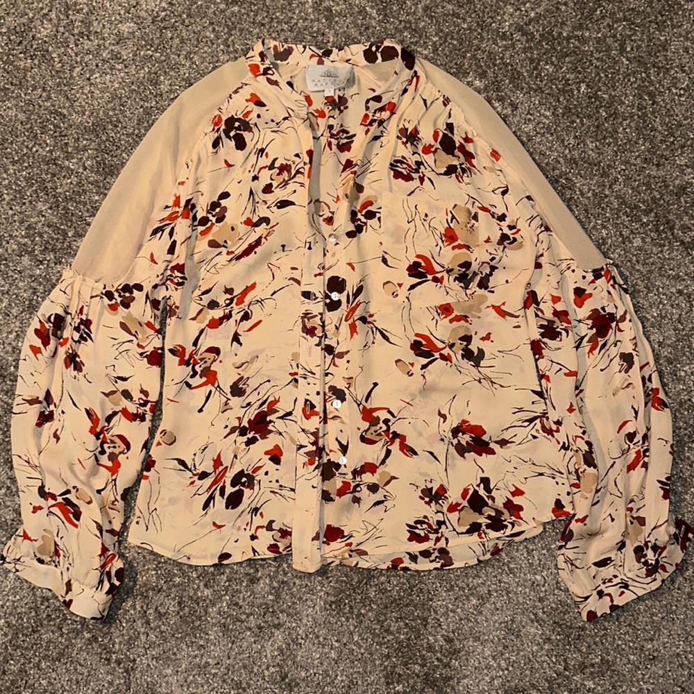 Madison Marcus Bewilder Floral-Print Silk Top, Tea (Off-White)